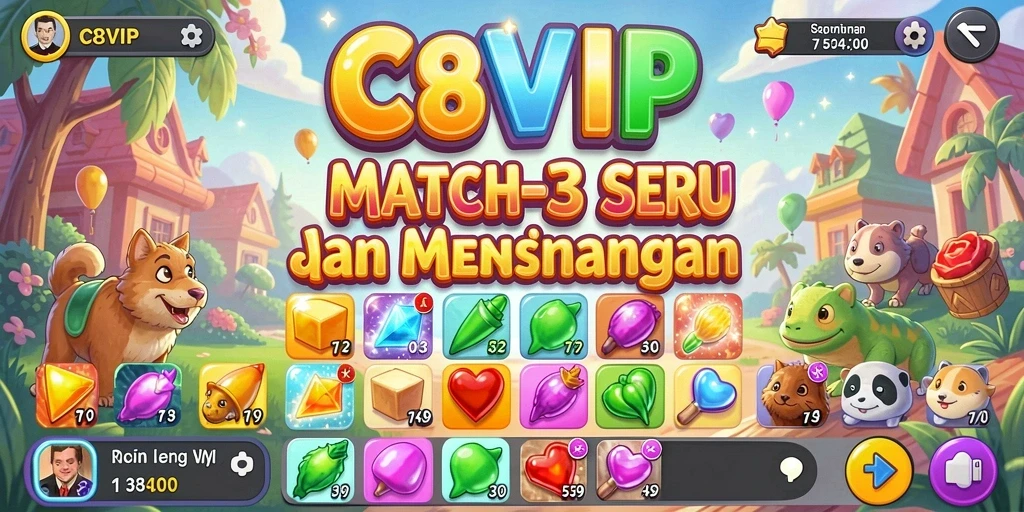 Tampilan gameplay seru dari C8VIP dengan tantangan Match-3.