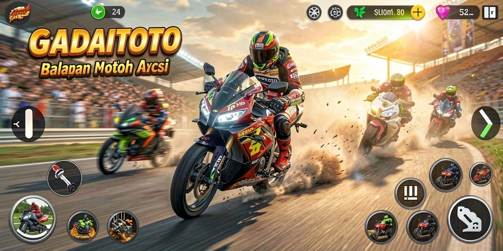 Gameplay seru dengan balapan motor yang mendebarkan.