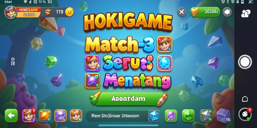 Tampilan gameplay HOKIGAME dengan level Match-3 yang menantang dan berwarna-warni.