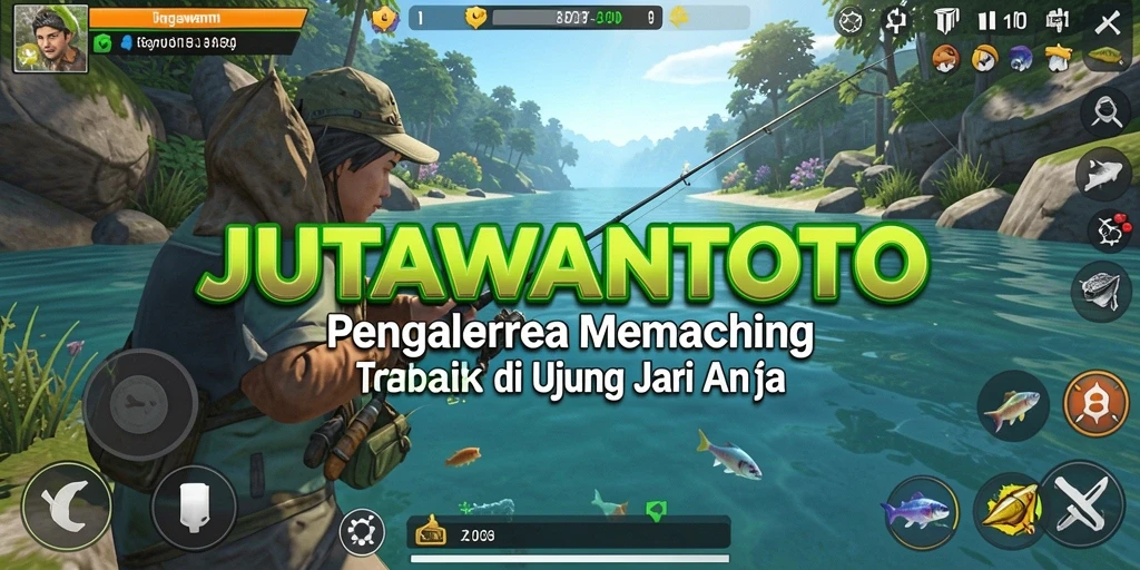 Screenshot gameplay JUTAWANTOTO yang menampilkan aksi memancing yang seru.