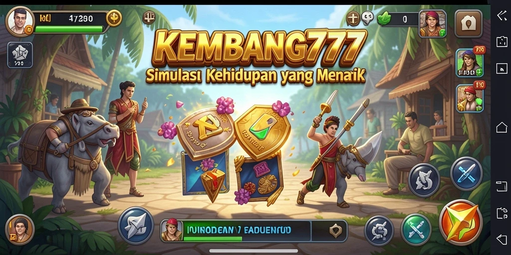 Tampilan gameplay KEMBANG777 yang menggambarkan interaksi karakter dalam simulasi kehidupan.