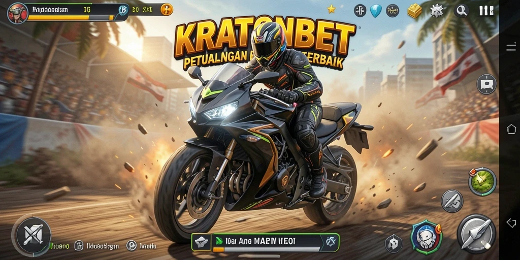 Tampilan gameplay menegangkan dalam KRATONBET dengan balapan motor.