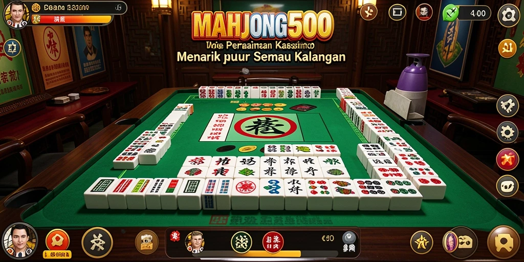 Tampilan gameplay seru dari MAHJONG500 dengan ubin Mahjong yang berwarna-warni.