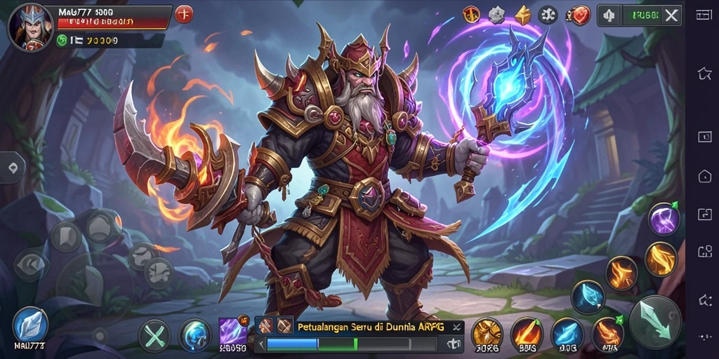Tangkapan layar menampilkan aksi pertempuran intens dalam game ARPG MAU777.