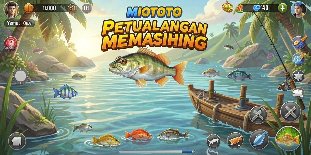 Screenshot gameplay <strong>MIOTOTO</strong> menampilkan aksi memancing yang seru.