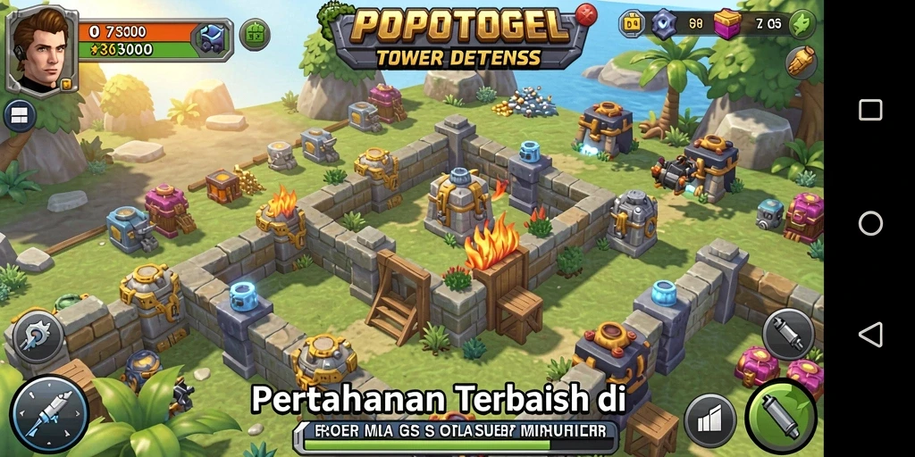 Screenshot gameplay menyajikan pertahanan strategis Tower Defense.
