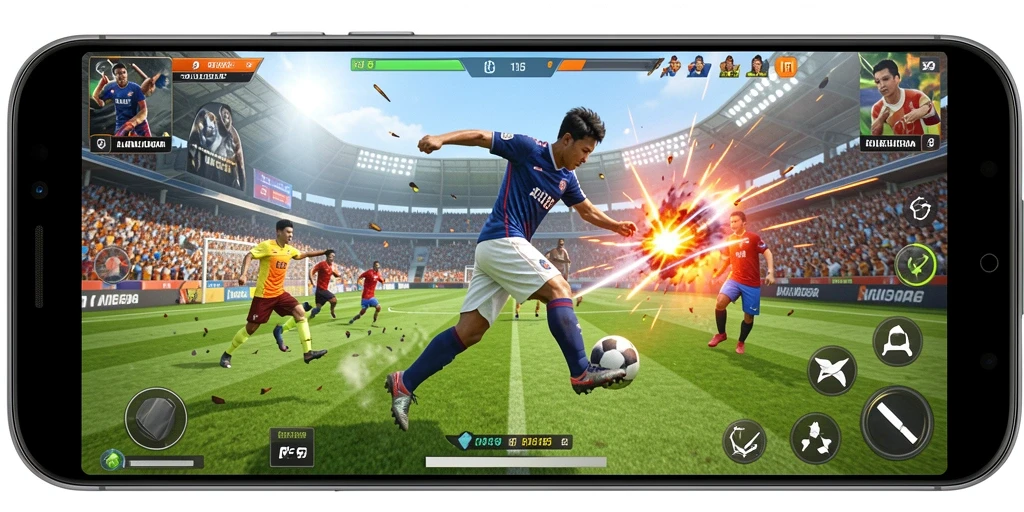 Tampilan gameplay menarik dari RK55 yang menunjukkan aksi pertandingan olahraga.
