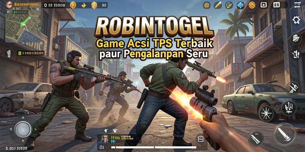 Tangkapan layar gameplay seru ROBINTOGEL dengan aksi tembak-menembak.
