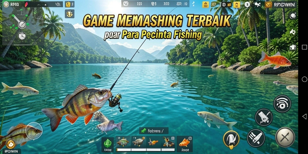 Screenshot gameplay RPIDWIN menampilkan aksi menangkap ikan yang seru.