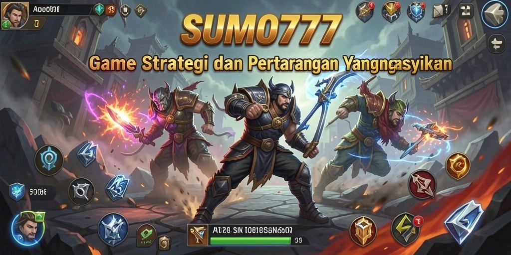 Screenshot gameplay SUMO777 menunjukkan pertarungan strategis yang intens.