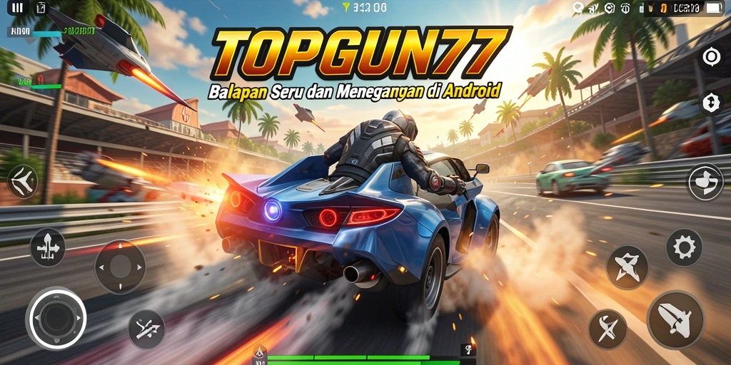 Screenshot gameplay TOPGUN77 menampilkan mobil balap di trek menegangkan.