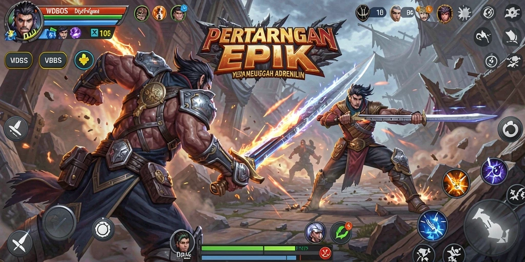 Gameplay WDBOS menampilkan karakter bertarung dalam arena yang dinamis.